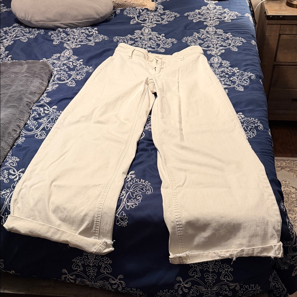 Elegant Cream Wide Leg Women's Jeans